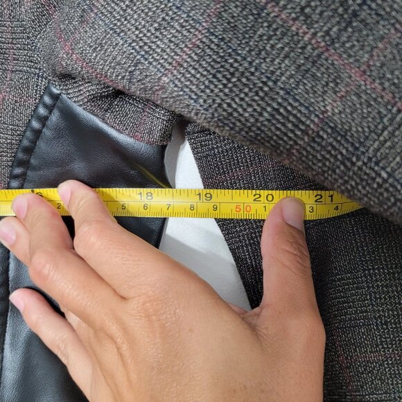 San Francisco Two Piece Plaid Jacket Skirt Suit Set Lined Faux Leather Trim - Picture 14 of 15